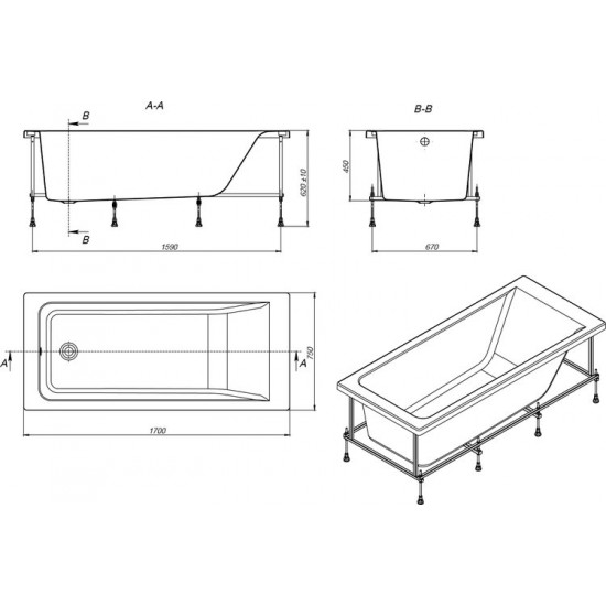 Акриловая ванна Roca Easy 170x75