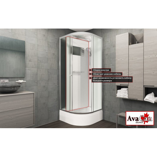 Душевая кабина Avacan EM4516LED+GM AVA N 160x85 с LED и гидромассажем, стекла матовые, профиль хром