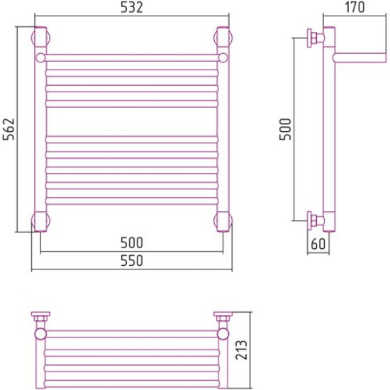 Полотенцесушитель водяной Сунержа Богема 1П+ 500x500 хром (1 полка)