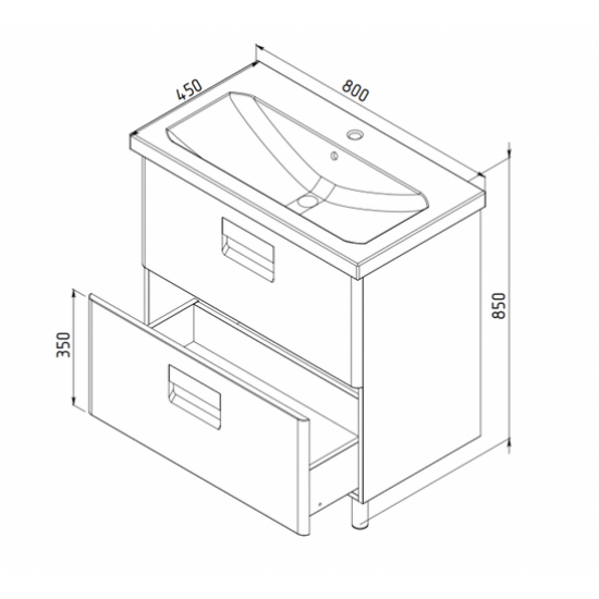 Тумба под  умывальник АВН 80 Сорренто 115.03 белый/серый