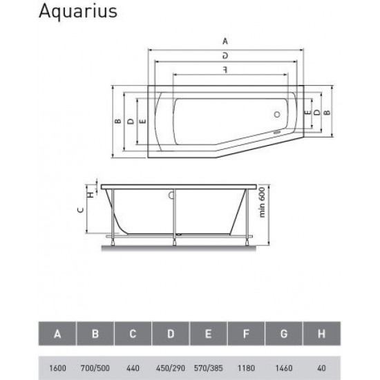 Ванна акриловая Relisan AQUARIUS R 160x70/50