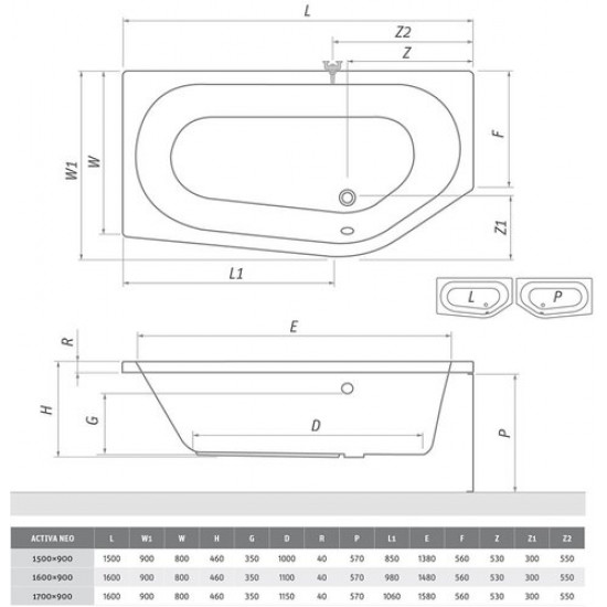 Ванна акриловая Roth (Roltechnik) Activa Neo 170x90 (левая)