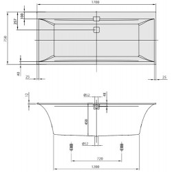 Ванна квариловая Villeroy & Boch SQUARO EDGE 12 UBQ170SQE2DV-01 с ножками, слив-перелив