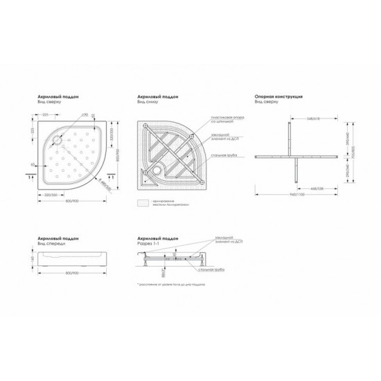 Душевой поддон Метакам Classic Black N 90x90 черный