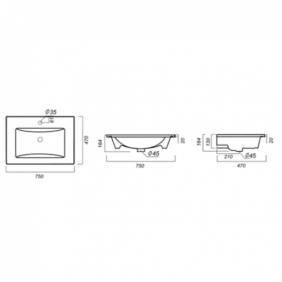 Умывальник Sanita Luxe Quadro 75 QDR75SLWB01 75x47