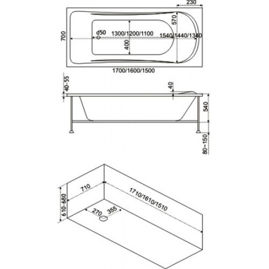 Ванна акриловая BAS Атланта 170x70 с каркасом