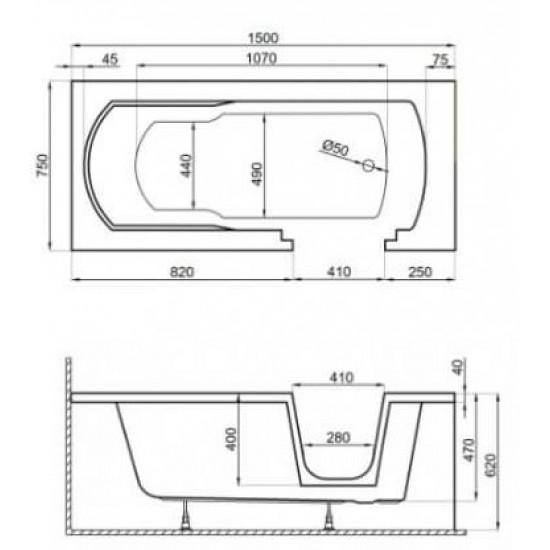 Ванна акриловая Polimat AVO 150x75 белая