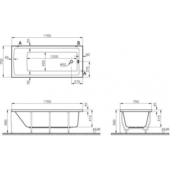 Ванна акриловая Vitra Neon 170x75