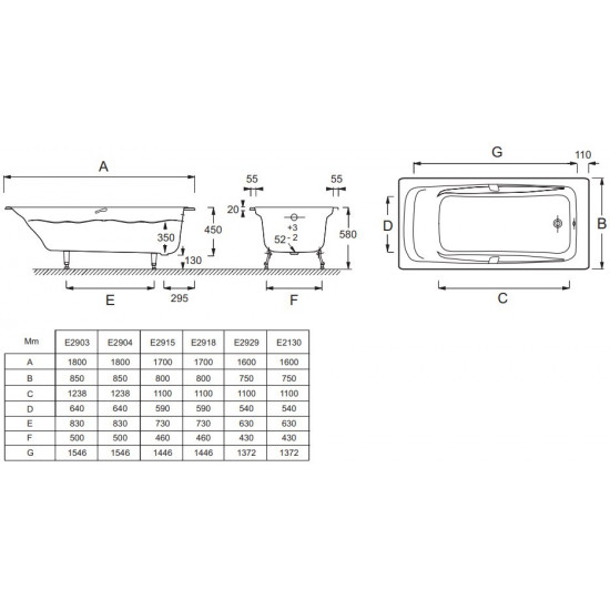 Ванна чугунная 160x75 Jacob Delafon Repos E2929-00, с отверстиями для ручек Ванна чугунная 160x75 Jacob Delafon Repos E2929-00, с отверстиями для ручек