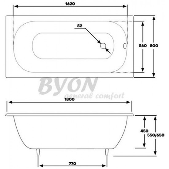 Ванна чугунная BYON B13 Maxi 180x80 с ножками