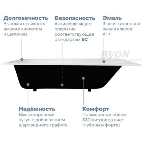 Ванна чугунная BYON B13 Maxi 180x80 с ножками
