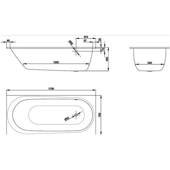 Ванна стальная Bette BetteComodo 1640-000 PLUS 170 x 75 белая